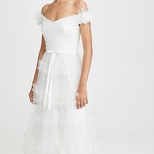 Marchesa Notte 3D Floral Tulle Tea Length Gown